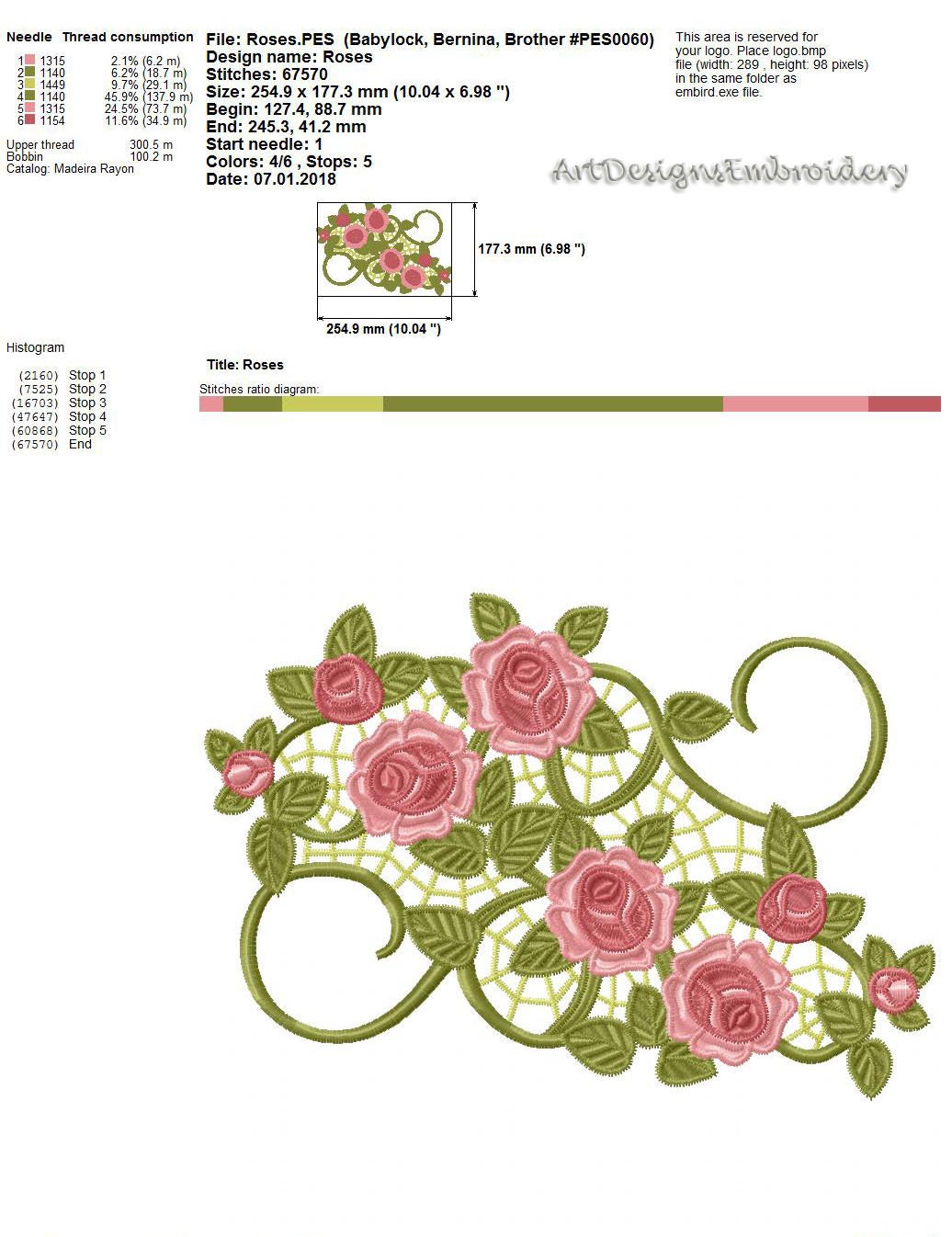 Roses Lace machine embroidery design embroidery Roses cutwork Etsy