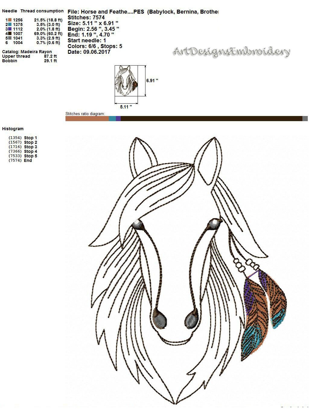 Horse designs embroidery design Horse and Feathers machine Etsy