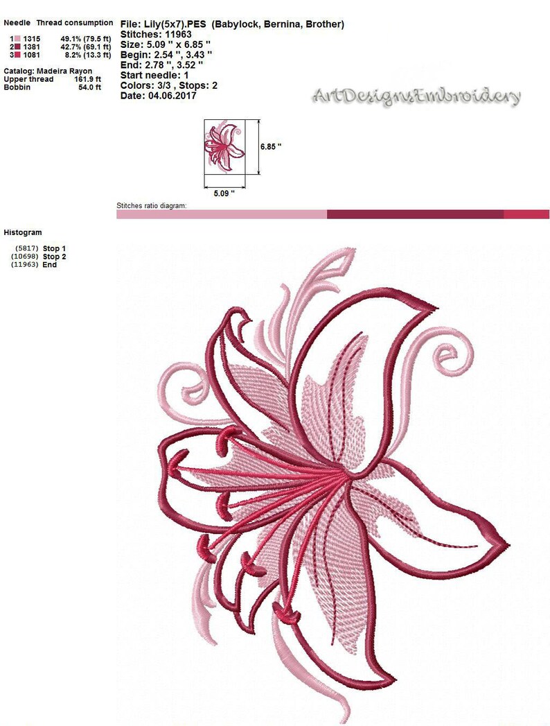 Embroidery lilies machine embroidery design lilies Etsy