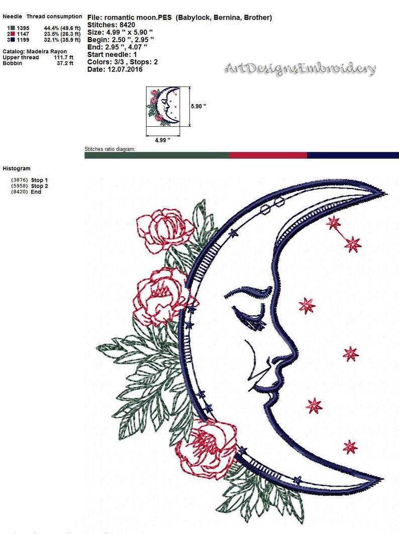 Crescent Moon Romantic Machine Embroidery Design Moon Etsy