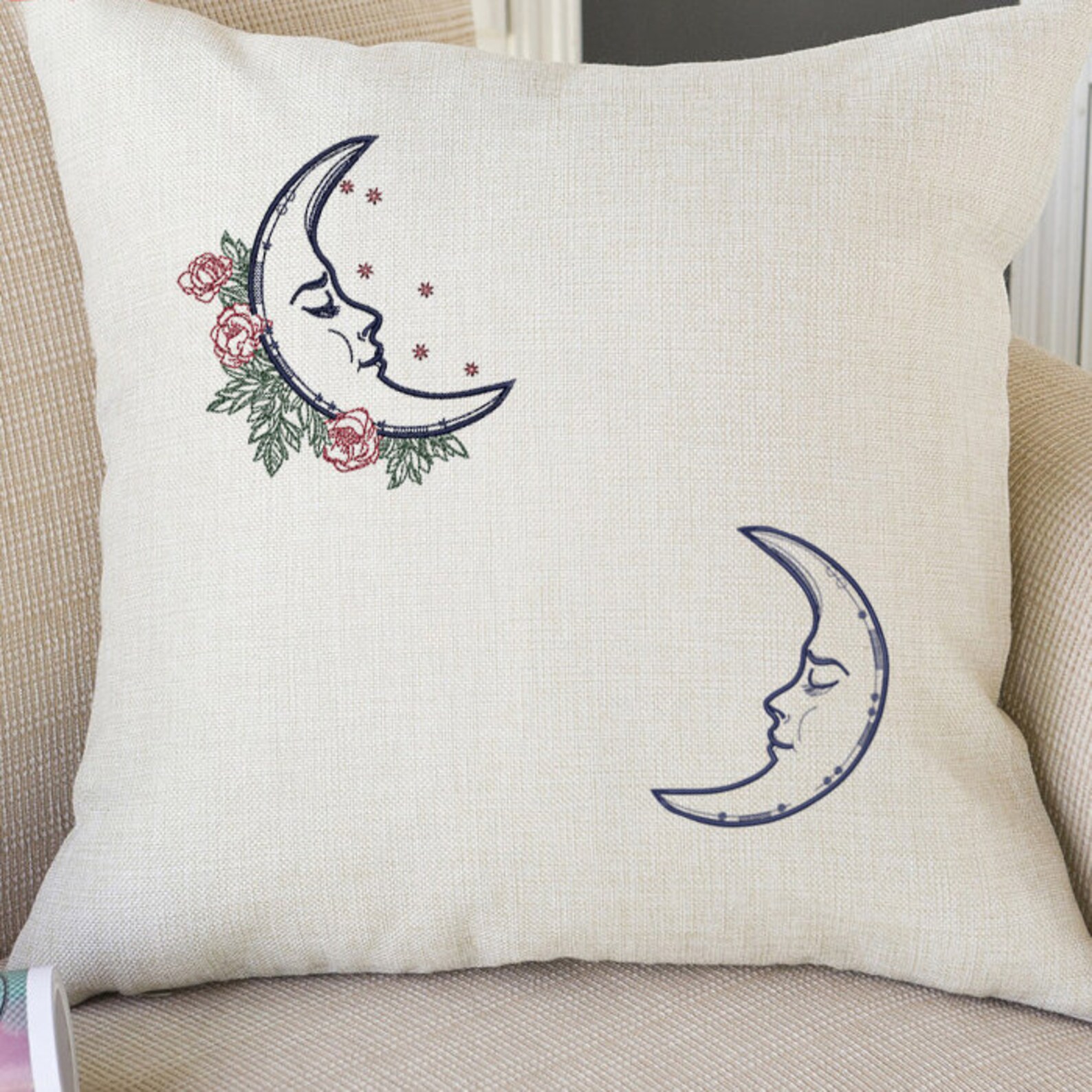 Crescent Moon Romantic Machine Embroidery Design Moon Etsy Hong Kong
