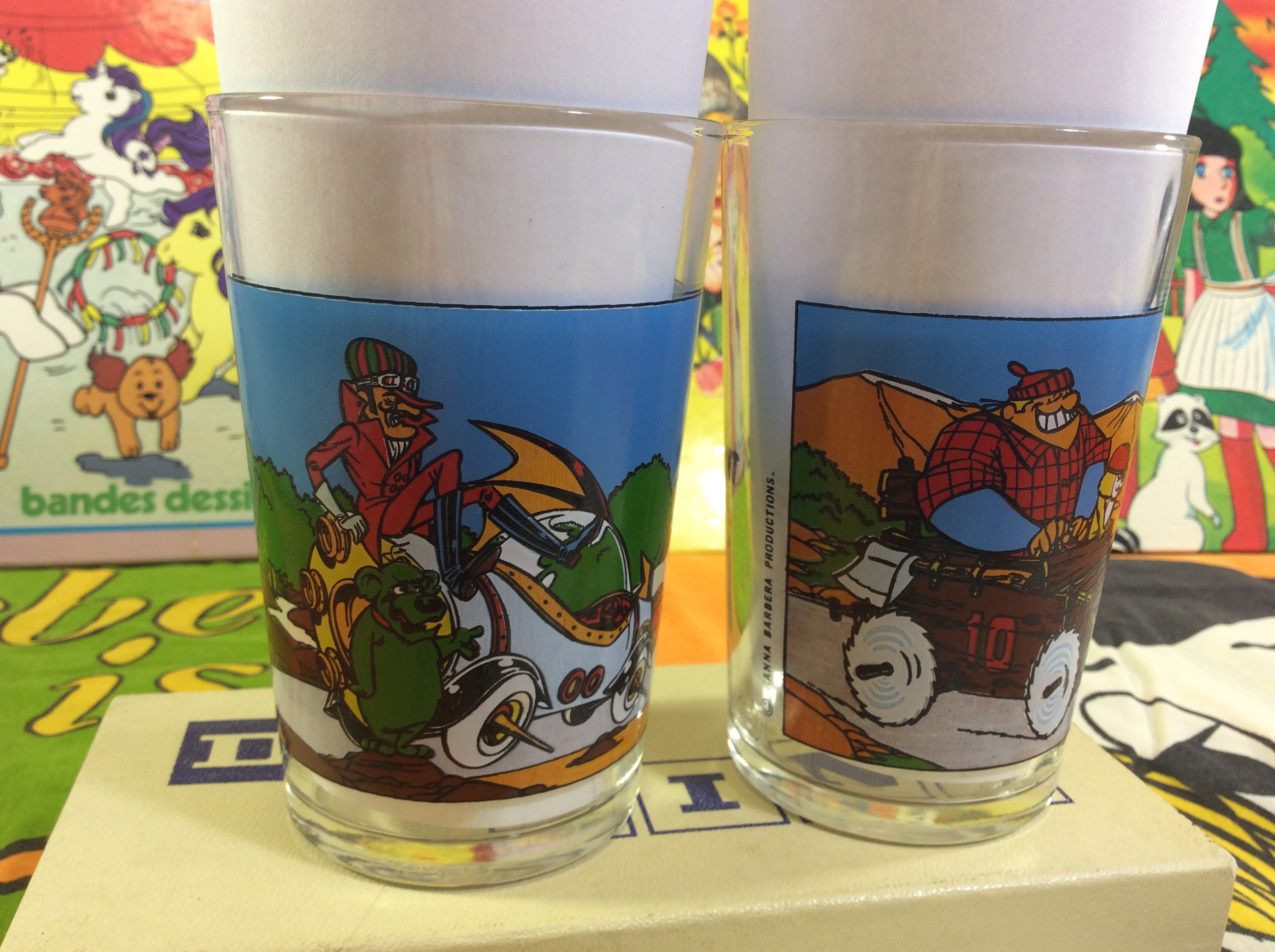 Deux Lunettes Hanna Barbera Wacky Races Années 70 - Verre à Moutarde Les Fous Du Volant 2 Tumblers