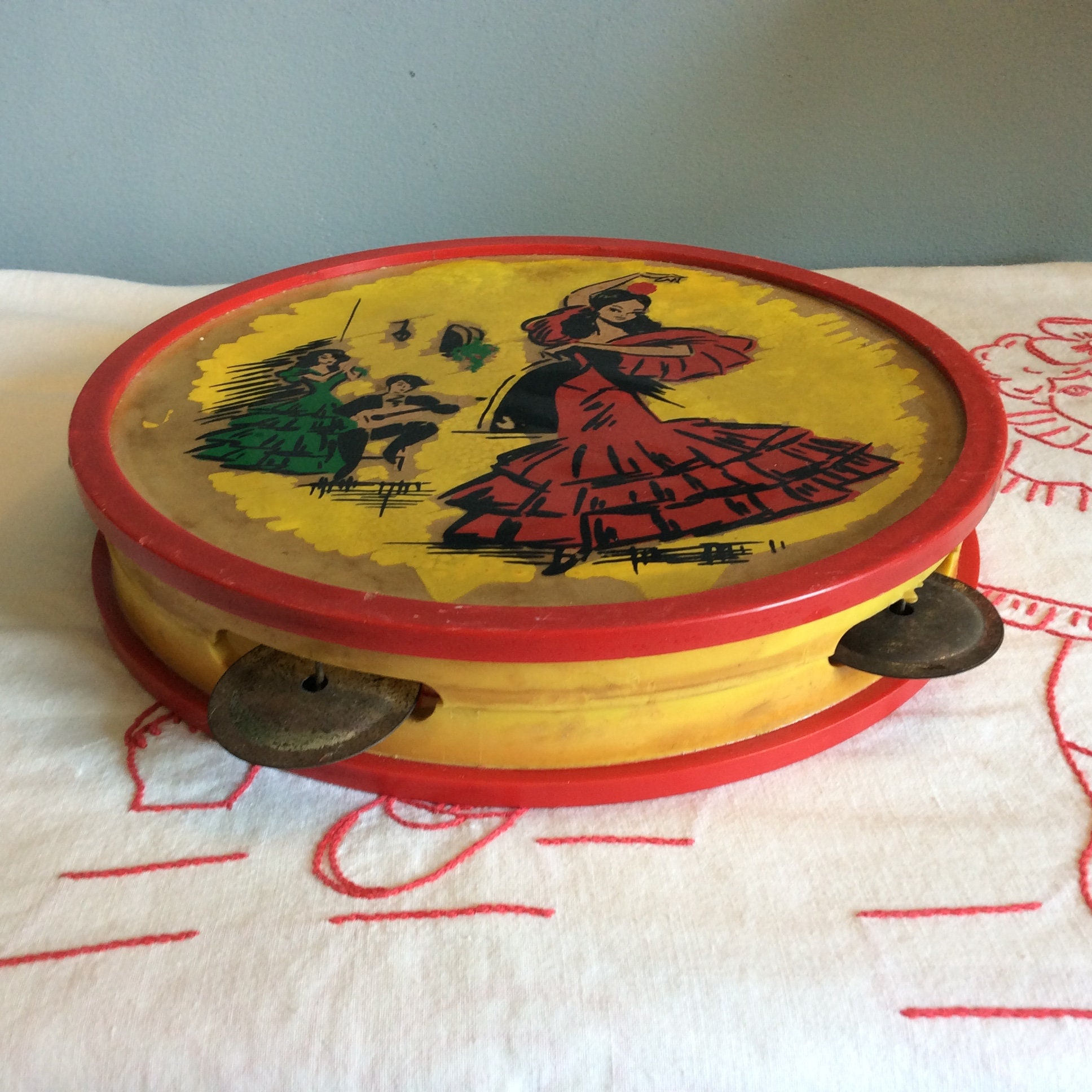 Tambourine Español Vintage Tambourine Retro Flamenco Dancers Etsy
