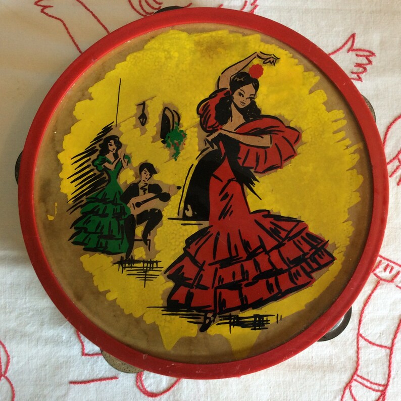 Tambourine Español Vintage Tambourine Retro Flamenco Dancers Etsy España
