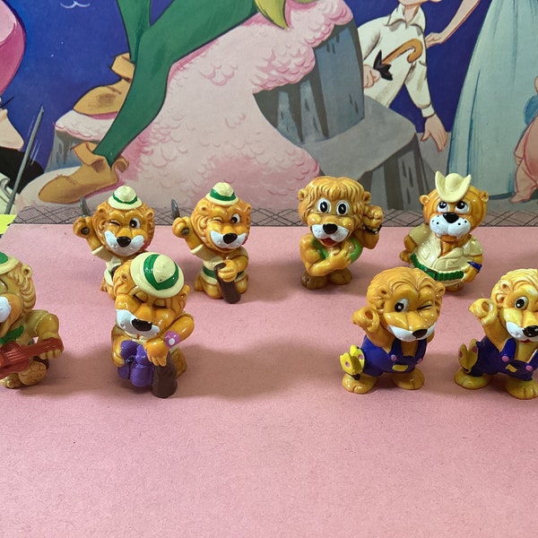 Set di 8 figurine vintage di uova di cioccolato Kinder Surprise Lions Leo Venturas, Lion Kinder Egg