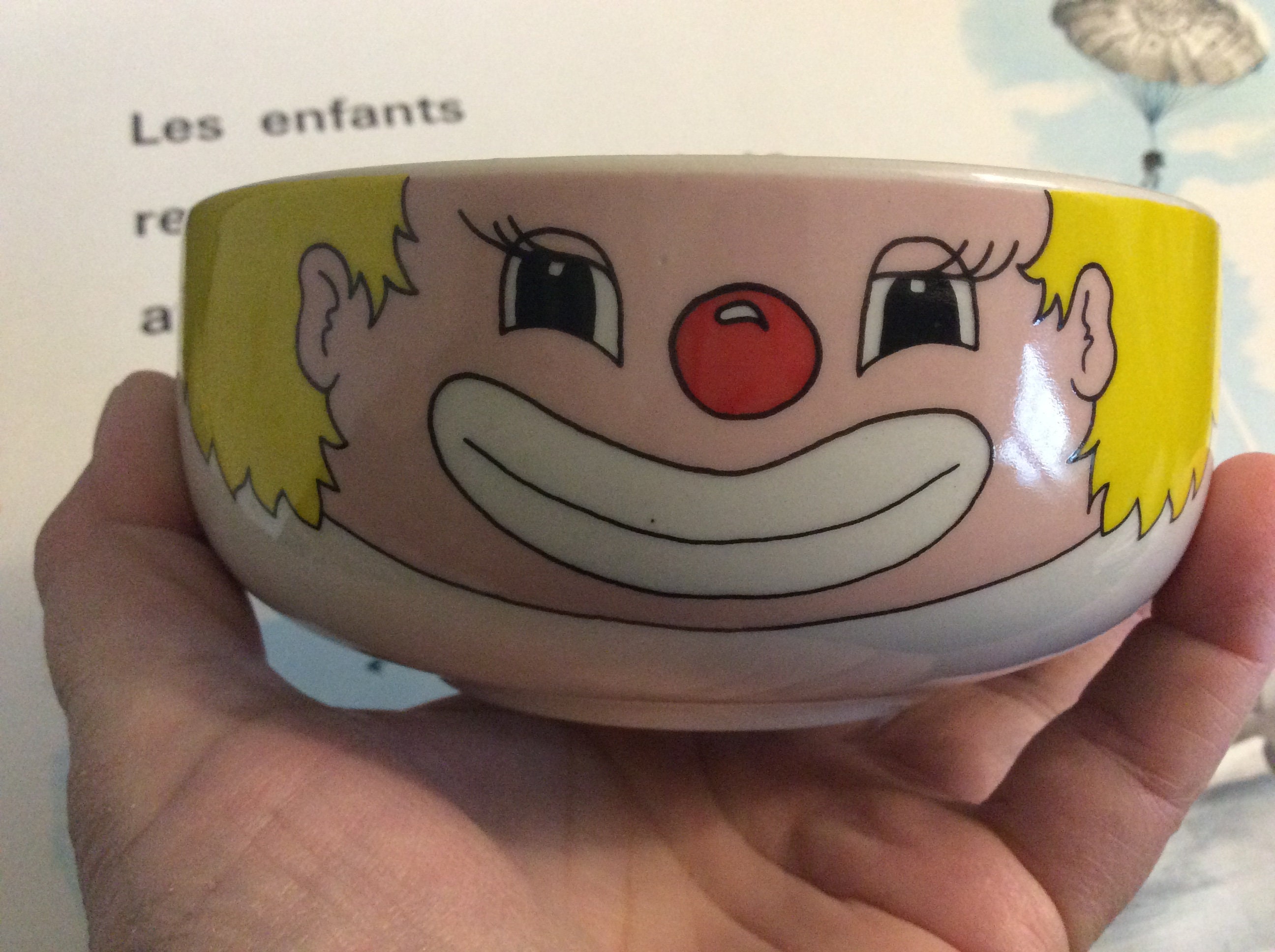 Bol de Petit-Déjeuner Pour Enfants Mignons - Bol Kawaii en Grès Happy Clown Au Nez Rouge Blond