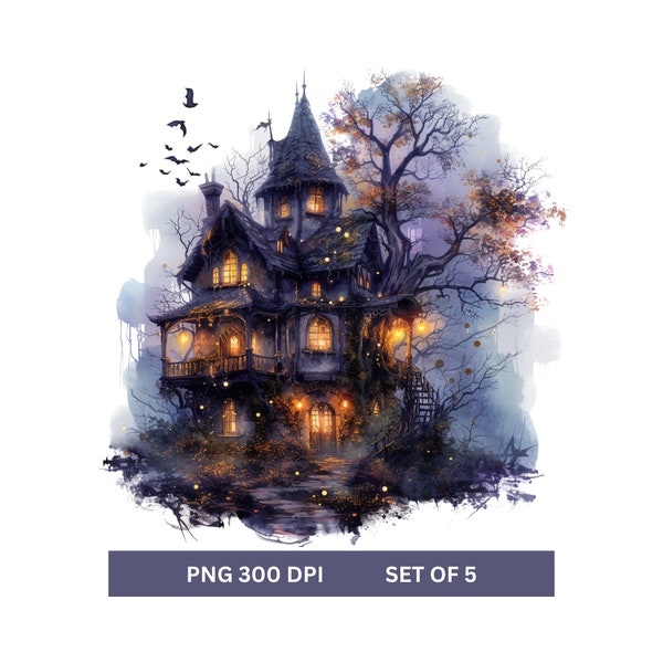 Halloween Haunted House Clipart, Spooky Witch House PNG for Sublimation & Printable Decor, Ideal for Halloween Aesthetic Gifts