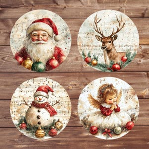Round Christmas Clipart for DIY Gifts: Christmas Car Coasters, Ornaments, Gift Tags (Sublimation, POD)