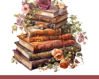 Watercolor Vintage Books Clipart: Antique Book PNG Stickers (Digital Download)