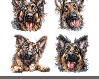 Funny German Shepherd Clipart Bundle, German Shepherd DIY Gift, POD Print On Demand Sublimation Designs