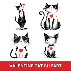 Clipart chats originaux, clipart chat de la Saint-Valentin, chats de la Saint-Valentin PNG, art numérique pour travaux manuels et POD
