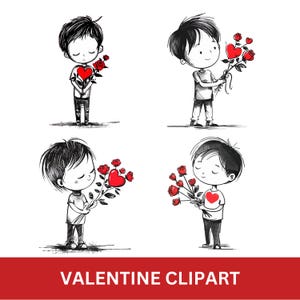 Clipart garçon avec un coeur, mignon garçon Saint-Valentin PNG, Clipart anniversaire garçon, papeterie art PNG, imprimable, impression à la demande