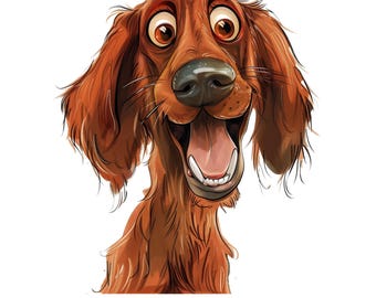 Irish Setter Cartoon Hund Grußkarte – A5, Brauner Umschlag, Von Bryn Parry