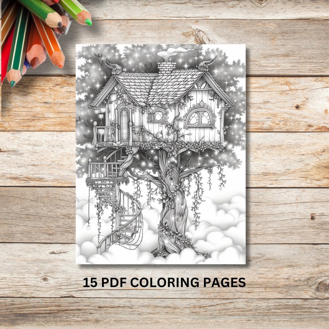 Fairy Treehouse Coloring Pages, Whimsical Fairy Tree House Coloring