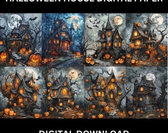 Gruseliges Halloween Haus Digitales Papier: Gothic Journal Seiten (PDF)