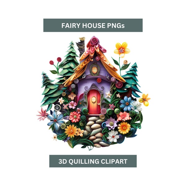 3D Quilling Fairy House Clipart, Fairy House PNG, Forest Fairy Clipart, Fairy House Stickers PNG