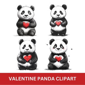 Panda Valentine Clipart, Panda PNG, Papelería, Imprimible, Impresión a pedido