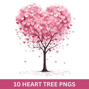 Herzbaum Clipart Bundle, Romantischer Rosa Baum PNG Designs für Sublimation & druckbare Aufkleber, Perfekte Valentinstag Clipart