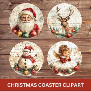Clipart de Natal para presentes DIY, Porta-copos redondos de Natal PNG, Impressão POD sob demanda