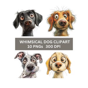 Lot de cliparts lunatique chien, drôle de chien PNG Bundle, labrador, dogue allemand, cocker, carlin, teckel, golden retriever, caniche, GSD