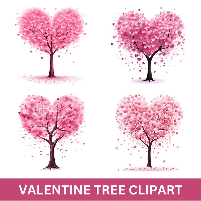 Heart Tree Clipart: Romantic Pink PNG Designs for Valentine's (digital ...