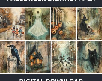 Aquarell Halloween Junk Journal Seiten: Vintage Ephemera (Digitaler Download)