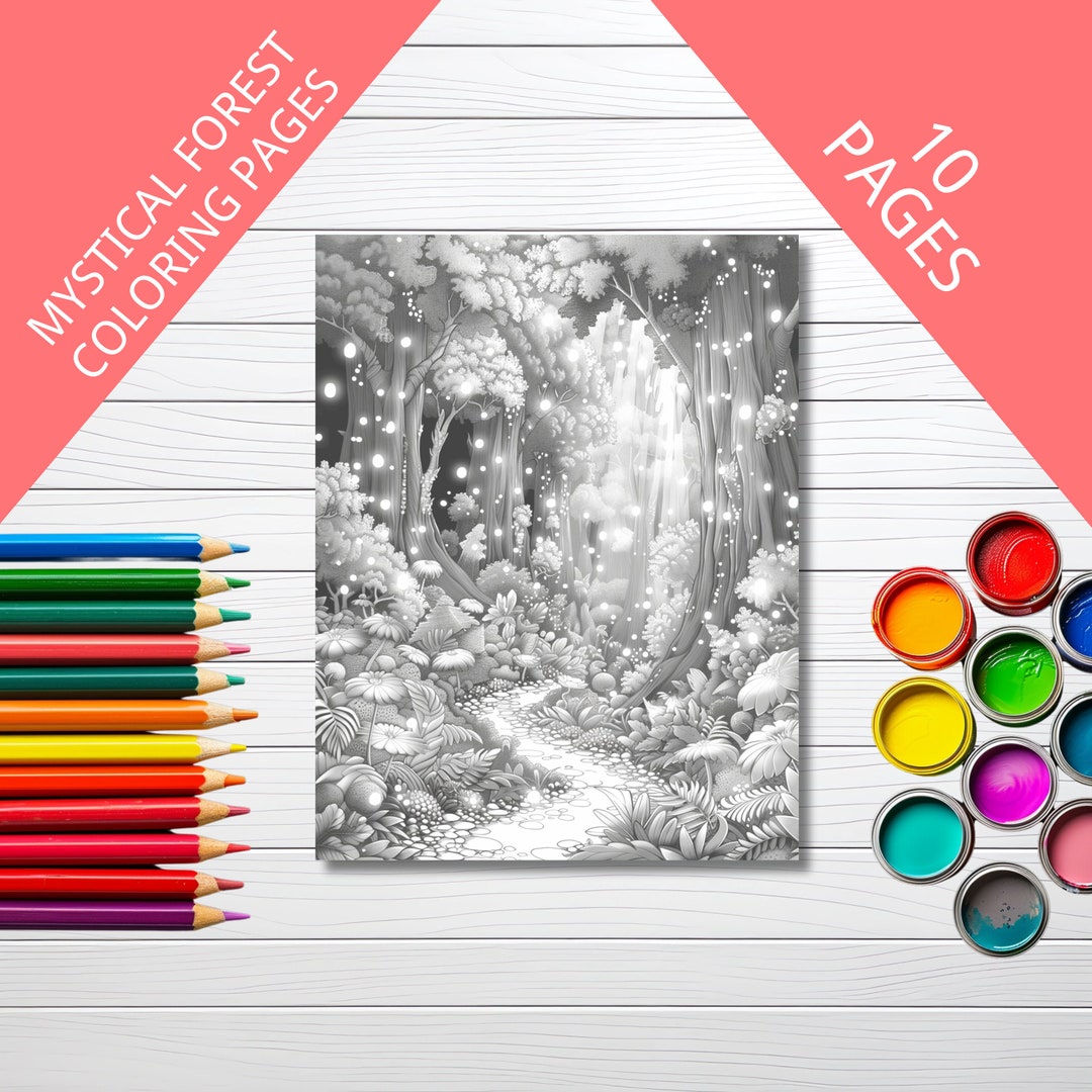 Mystical Forest Fairy Lights Coloring Pages, Fairy Forest Coloring Book ...
