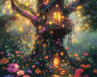 Whimsical Fairy Treehouse Clipart: Forest Fantasy PNG (Digital Download)