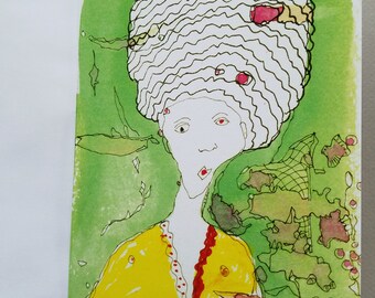 BIG SALE! Now 4.50  What Humidity? The Odd Sisters, Greeting Cards, art cards, all occasions, watercolors, whimsical art