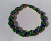 Collana girocollo collare smaltato oro verde blu