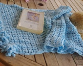 Soft shawl stole in handmade crochet cotton. Handmade Crochet cotton blue, light blue