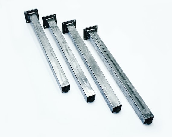 Metal Table Legs Straight Square Tube Mounting Flange Bare