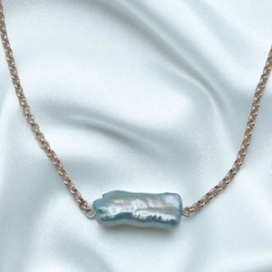 Necklace with genuine freshwater pearl Keshi blue 925 Sterling Silver