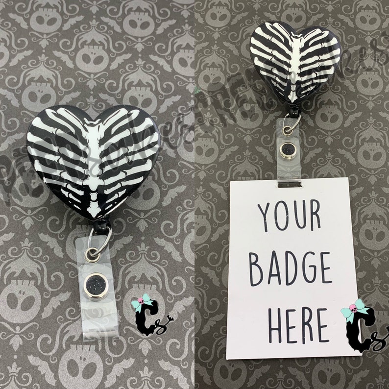 Rib Cage Heart Retractable ID Badge Reel ID holder Badge Holder