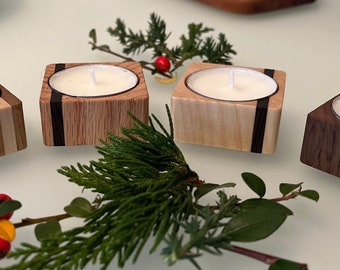Set of 4 tealight holders | Wooden candle holder for tealight | Wooden table decoration tea candles | Easter decorations for Easter | massive | Precious woods | square