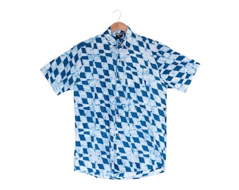 Blue Diamonds Cotton Shirt - African Clothing - Blue Batik Shirt - Summer Shirt