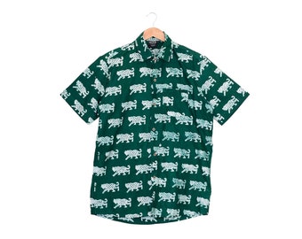 Green Leopards Cotton Shirt - African Clothing - Green Batik Shirt - Summer Shirt