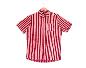 Red Stripe Cotton Shirt - African Clothing - Red Batik Shirt - Summer Shirt
