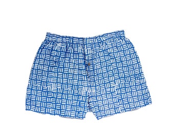 Cotton Boxer Shorts - African Clothing - Blue Batik Print Boxers - Summer Shorts