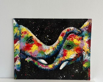 Elephant couple in love - Pop art acrylic Painting