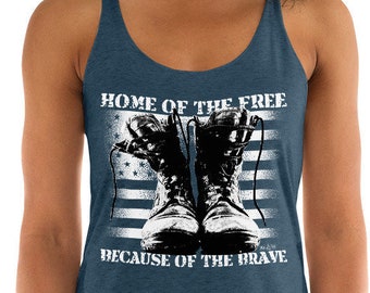 American Heroes CrossFit Memorial Day Home Of The Free Because Of The Brave Women's Racerback Tank