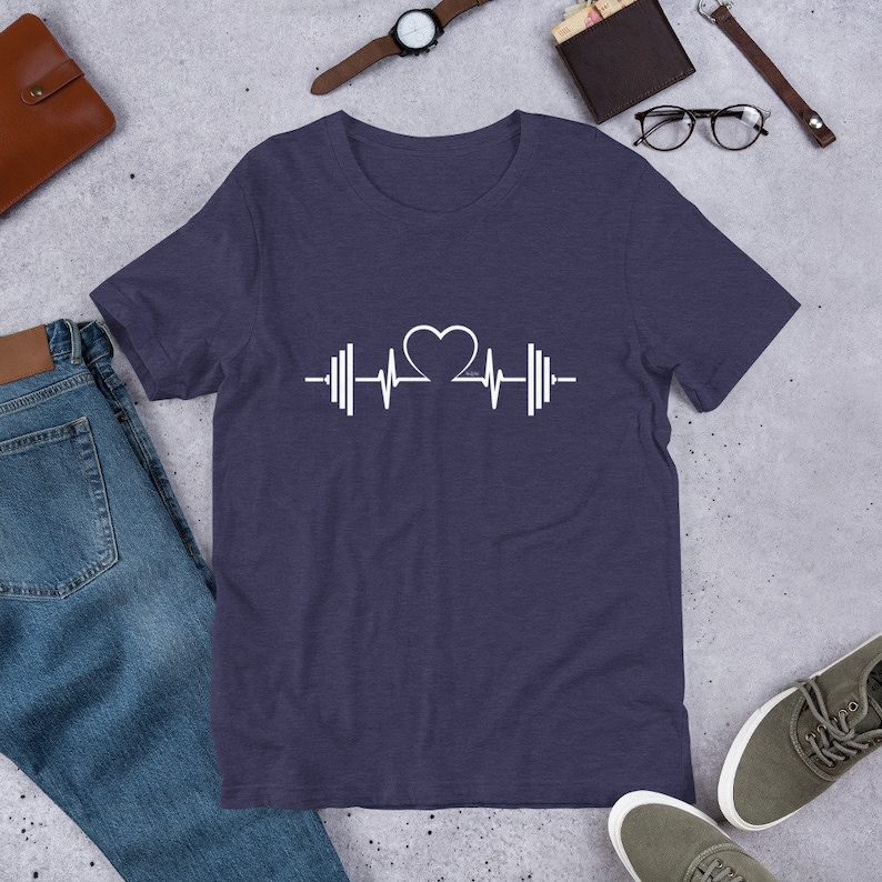 Barbell Heart Love Shirt Weightlifting Shirt CrossFit Shirt Barbell Heart Cardio Love Shirt Short-Sleeve Unisex T-Shirt Heather Midnight Nav