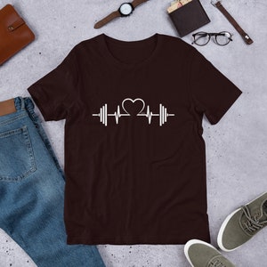 Barbell Heart Love Shirt Weightlifting Shirt CrossFit Shirt Barbell Heart Cardio Love Shirt Short-Sleeve Unisex T-Shirt Oxblood Black