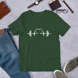 Barbell Heart Love Shirt Weightlifting Shirt CrossFit Shirt Barbell Heart Cardio Love Shirt Short-Sleeve Unisex T-Shirt Forest