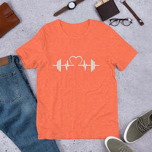 Barbell Heart Love Shirt Weightlifting Shirt CrossFit Shirt Barbell Heart Cardio Love Shirt Short-Sleeve Unisex T-Shirt Heather Orange