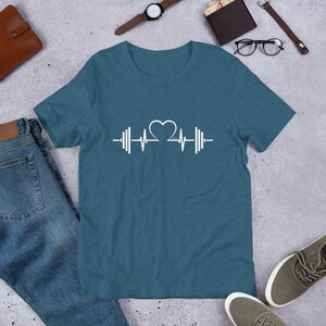 Barbell Heart Love Shirt Weightlifting Shirt CrossFit Shirt Barbell Heart Cardio Love Shirt Short-Sleeve Unisex T-Shirt Heather Deep Teal