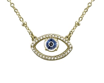 Third Eye Pendant Necklace, Gold/Blue