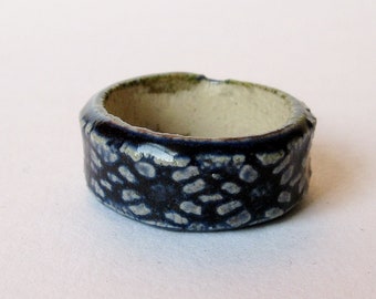 Ceramic Blue Textured Boho Style Ring- Band Ring - Statement Ring - Modern Ceramic Jewellery Size J- Artisan Ring