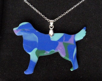 One of a Kind Blue or Green Polymer Clay Dog Necklace - Boho Jewellery - Nature - Hippie - Silver Plated Boho Pendant Necklace