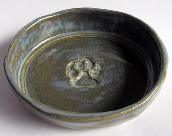Small Blue Grey Hand Built Cat/ Dog Pet Feeding Dish Artisan Pottery Food Dish - Ceramic Animal Food Water Bowl